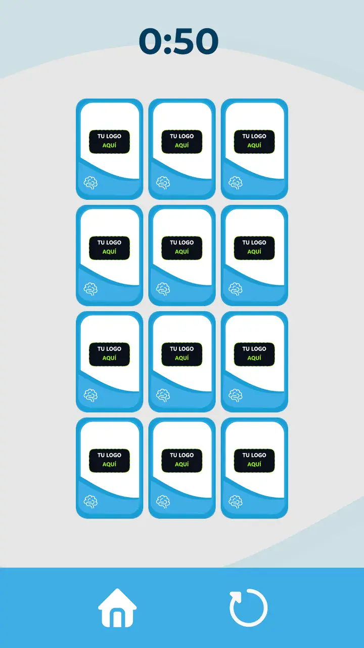 Juego de Memoria con 12 cartas boca abajo y un marcador para el logo del cliente en el reverso
