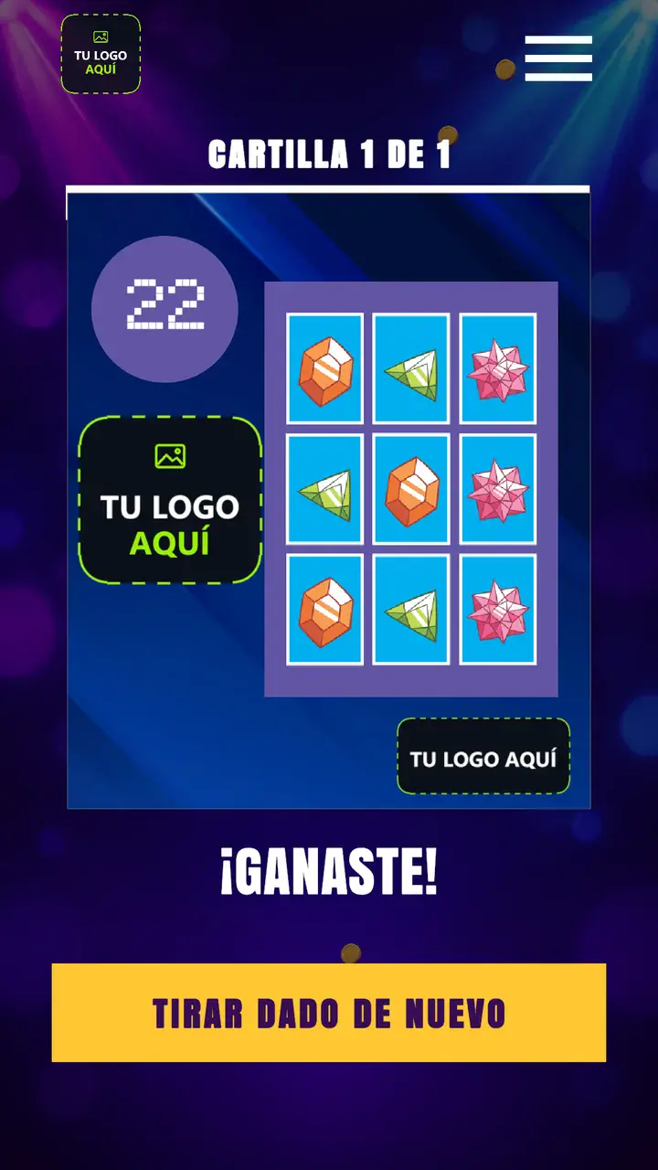 Raspa y Gana Digital: cartilla revelada con tres símbolos iguales y el mensaje de ganador