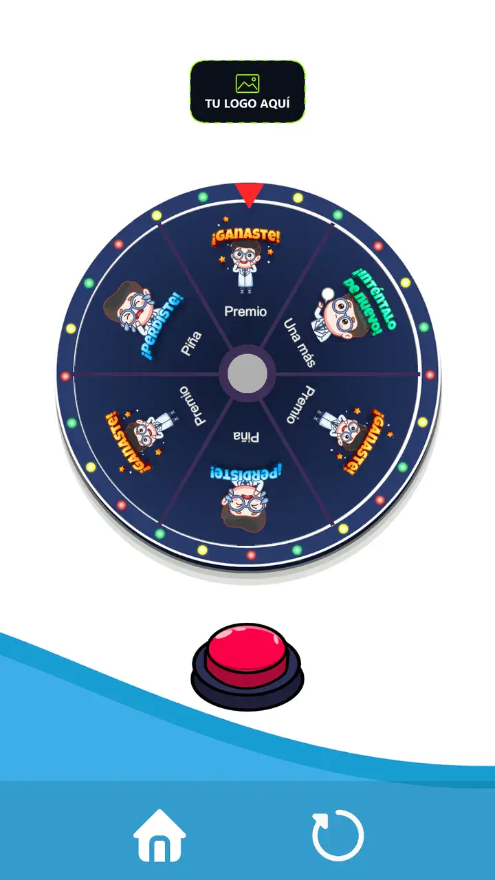 Ruleta Digital lista para jugar, con un marcador para el logo del cliente y el botón de giro
