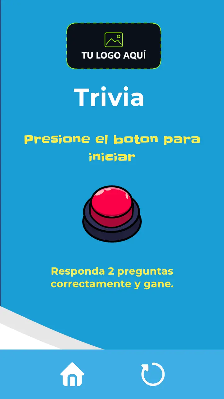Menú de inicio de la Trivia Interactiva con un marcador para el logo del cliente